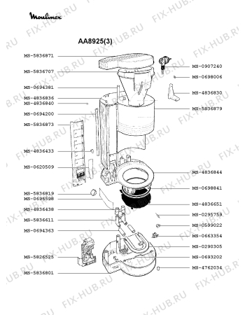 Взрыв-схема кофеварки (кофемашины) Moulinex AA8925(3) - Схема узла FP001398.3P2