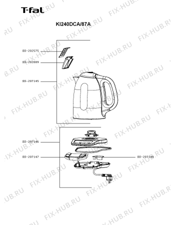 Схема №1 KI240DCA/87A с изображением Корпусная деталь для чайника (термопота) Seb SS-207145