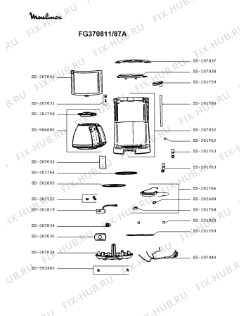 Схема №1 FG370811/87A с изображением Корпусная деталь для кофеварки (кофемашины) Moulinex SS-207832