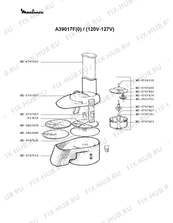 Взрыв-схема блендера (миксера) Moulinex A39017F(0) - Схема узла CP001171.2P3