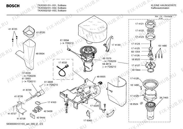 Взрыв-схема кофеварки (кофемашины) Bosch TKA5501 SOLITAIRE - Схема узла 03