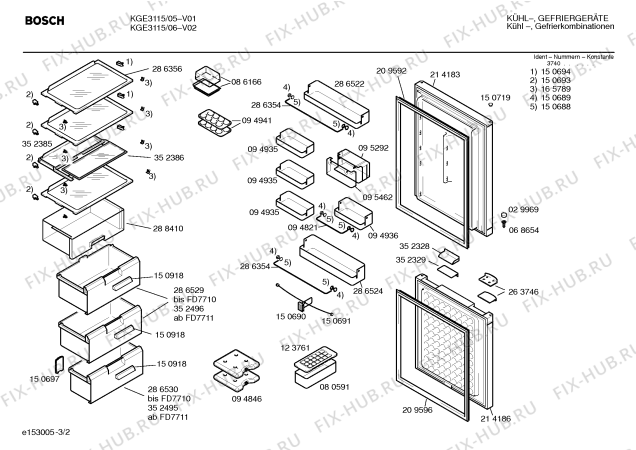 Схема №2 KGE3616 с изображением Ручка для холодильной камеры Bosch 00153801