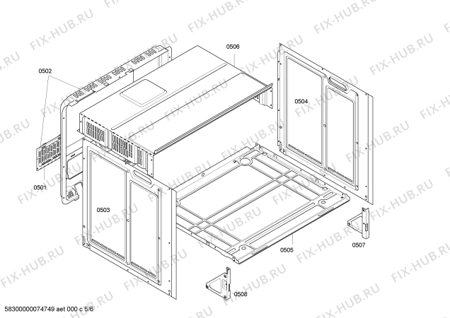 Взрыв-схема плиты (духовки) Bosch HBN21T120J - Схема узла 05