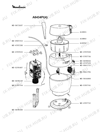 Взрыв-схема кухонного комбайна Moulinex A6434PI(4) - Схема узла 5P001195.7P2