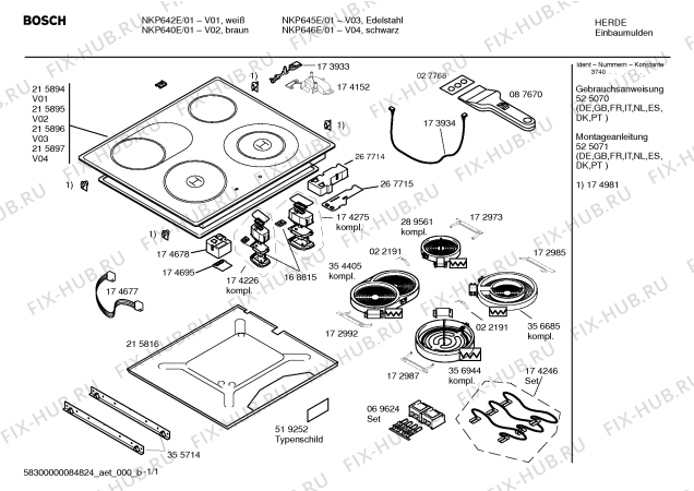 Схема №1 NKP642E с изображением Стеклокерамика для плиты (духовки) Bosch 00215894
