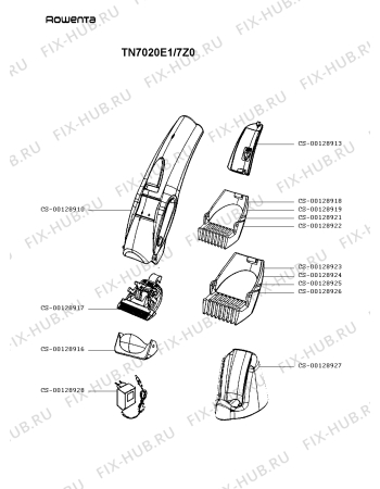 Схема №1 TN7020E0/7Z0 с изображением Корпусная деталь для электрофена Rowenta CS-00128918