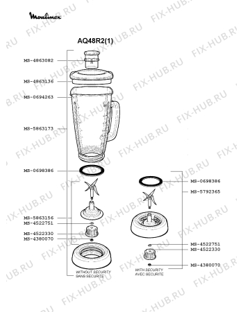 Взрыв-схема блендера (миксера) Moulinex AQ48R2(1) - Схема узла 4P001166.8P2