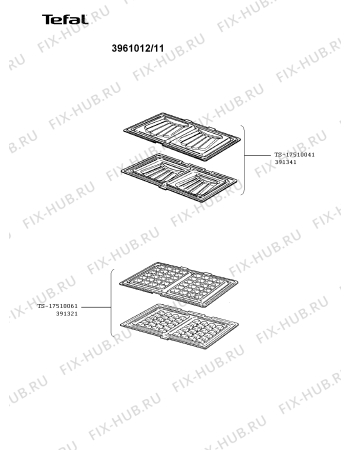 Взрыв-схема вафельницы (бутербродницы) Tefal 3961012/11 - Схема узла 39610AFR.__2