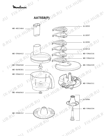 Взрыв-схема кухонного комбайна Moulinex AAT5S8(P) - Схема узла XP000514.5P3