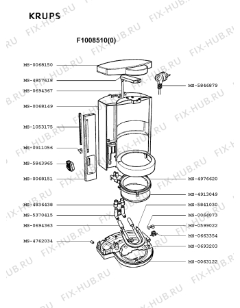 Взрыв-схема кофеварки (кофемашины) Krups F1008510(0) - Схема узла RP001403.1P2