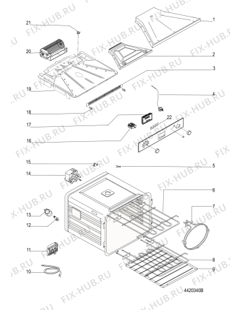 Взрыв-схема плиты (духовки) Hotpoint-Ariston FK63JXHAS (F080604) - Схема узла