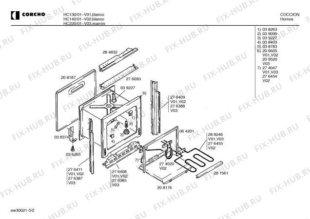 Взрыв-схема плиты (духовки) Corcho HC140 - Схема узла 02