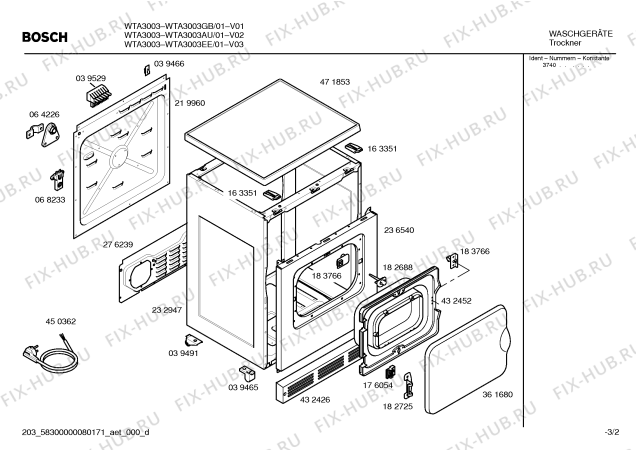 Взрыв-схема сушильной машины Bosch WTA3003GB WTA3003 - Схема узла 02