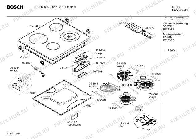 Схема №1 PKL665CEU с изображением Стеклокерамика для плиты (духовки) Bosch 00217298