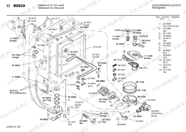 Взрыв-схема посудомоечной машины Bosch SMS4422 - Схема узла 02