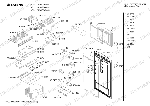 Взрыв-схема холодильника Siemens KS32U620GB - Схема узла 02