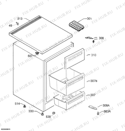 Взрыв-схема холодильника Zoppas PFT610W - Схема узла Housing 001