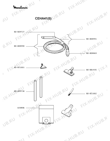 Взрыв-схема пылесоса Moulinex CEHA41(0) - Схема узла MP002684.2P2