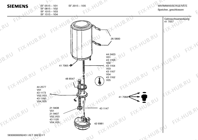 Схема №1 SF0815 с изображением Анод для электроводонагревателя Siemens 00431169