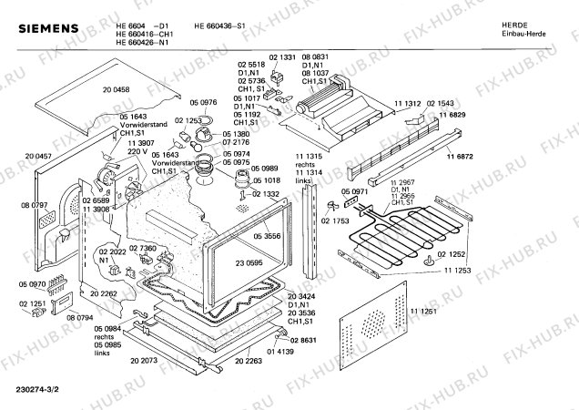 Взрыв-схема плиты (духовки) Siemens HE6604 - Схема узла 02
