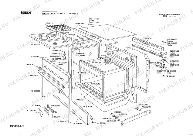 Схема №3 0750842020 GEH64S с изображением Головка поджига для плиты (духовки) Bosch 00020005