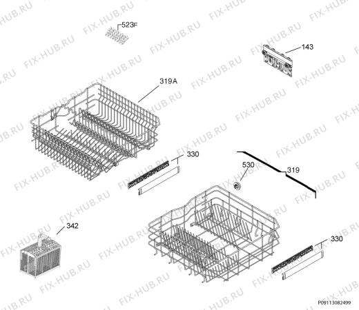 Взрыв-схема посудомоечной машины Aeg Electrolux F77001W0P - Схема узла Basket 160