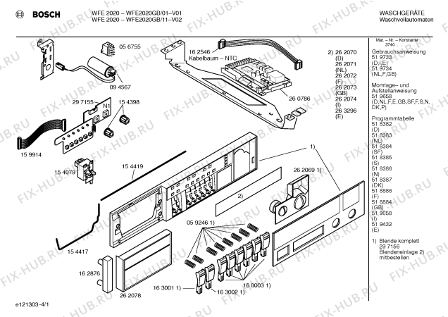 Схема №2 WFE2020EU WFE2020 с изображением Панель управления для стиралки Bosch 00297156