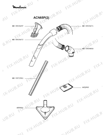 Взрыв-схема пылесоса Moulinex ACN65P(2) - Схема узла BP002261.9P2