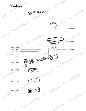 Взрыв-схема мясорубки Moulinex ME415132/35A - Схема узла 2P004957.4P2