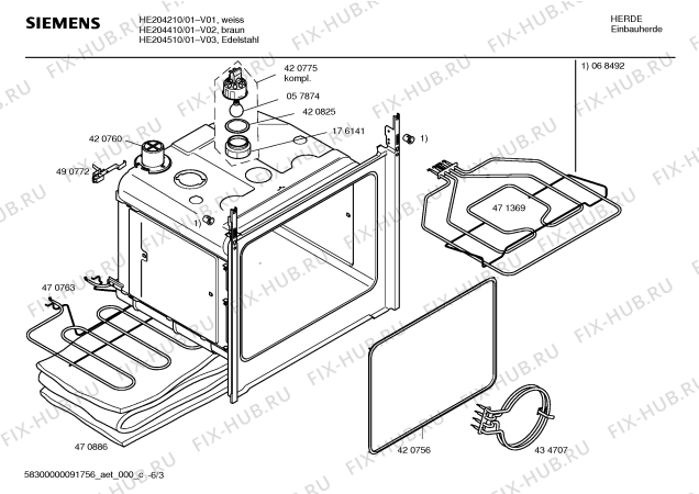 Взрыв-схема плиты (духовки) Siemens HE204510 - Схема узла 03