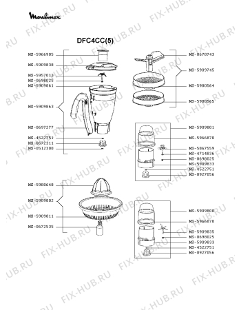 Взрыв-схема кухонного комбайна Moulinex DFC4CC(5) - Схема узла FP003266.7P2