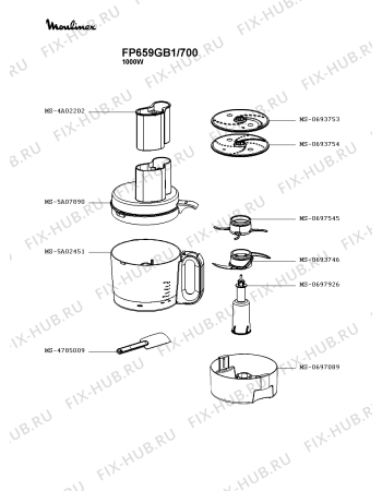 Взрыв-схема кухонного комбайна Moulinex FP659GB1/700 - Схема узла YP004028.2P2