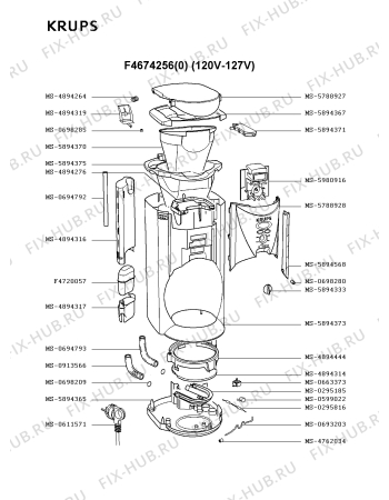 Взрыв-схема кофеварки (кофемашины) Krups F4674256(0) - Схема узла OP001834.8P2