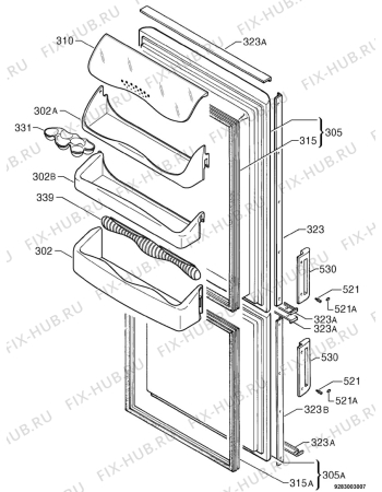 Взрыв-схема холодильника Zanussi ZK26/11EDP - Схема узла Door 003