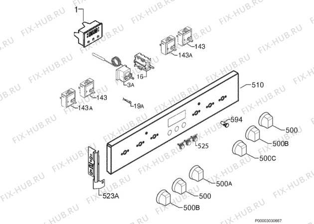 Взрыв-схема плиты (духовки) Zanussi ZOU464X - Схема узла Command panel 037