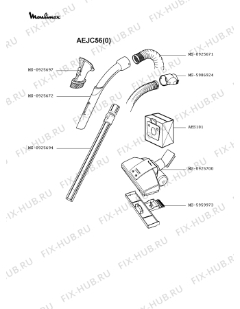 Взрыв-схема пылесоса Moulinex AEJC56(0) - Схема узла DP002283.7P2
