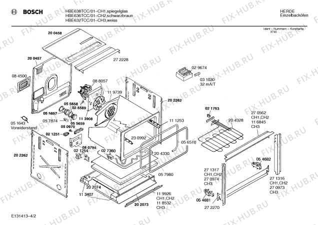Взрыв-схема плиты (духовки) Bosch HBE636TCC - Схема узла 02
