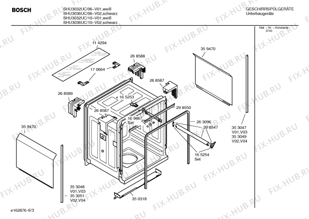 Взрыв-схема посудомоечной машины Bosch SHU3036UC SANI WASH; REGULAR WASH; ECONO WASH - Схема узла 03