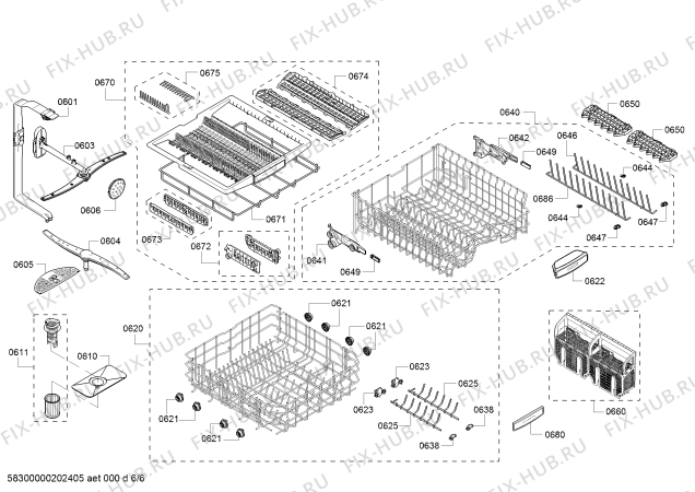 Взрыв-схема посудомоечной машины Bosch SHV878WD3N, SuperSilencePlus 42dBA - Схема узла 06