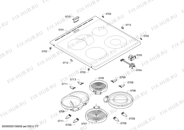 Взрыв-схема плиты (духовки) Siemens HC744571U - Схема узла 07