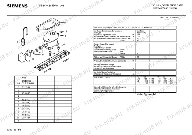 Взрыв-схема холодильника Siemens KS34K421SD - Схема узла 03