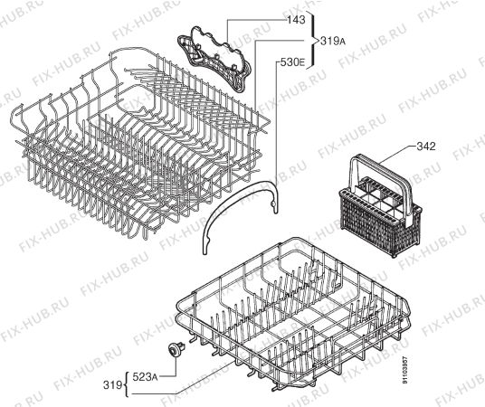 Взрыв-схема посудомоечной машины Faure LVN386 - Схема узла Basket 160