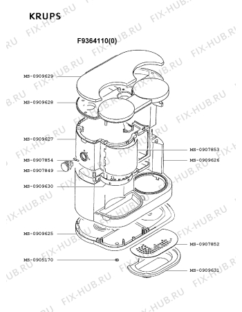 Взрыв-схема кофеварки (кофемашины) Krups F9364110(0) - Схема узла YP001853.8P2