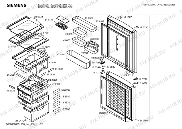 Схема №2 KG21E66TI с изображением Дверь для холодильной камеры Siemens 00240510