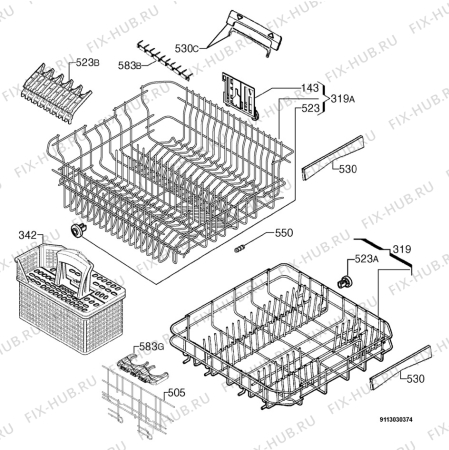 Взрыв-схема посудомоечной машины Aeg Electrolux F86080IA - Схема узла Basket 160