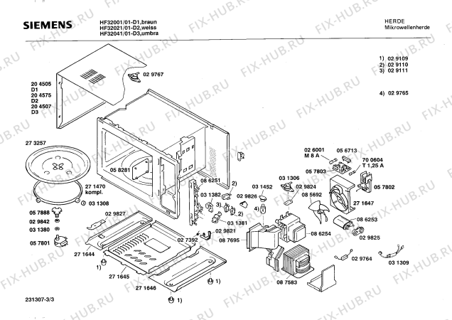 Взрыв-схема микроволновой печи Siemens HF32021 HF32020 - Схема узла 03