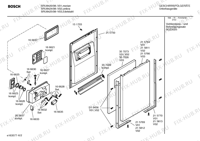 Взрыв-схема посудомоечной машины Bosch SRU8420 Exclusiv - Схема узла 02