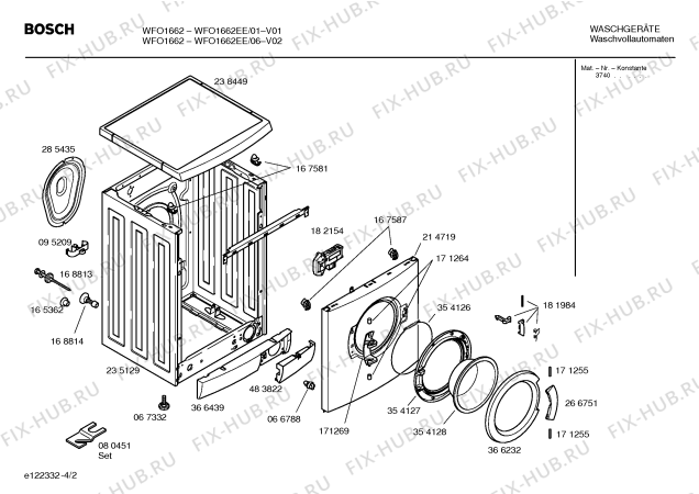 Схема №2 WFO1662EE Bosch Maxx WFO 1662 с изображением Инструкция по эксплуатации для стиралки Bosch 00584840