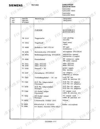 Схема №9 FA114G4 с изображением Инструкция по эксплуатации для видеотехники Siemens 00530528