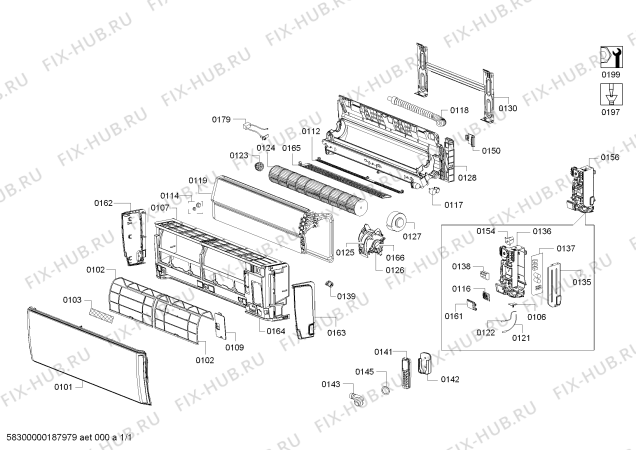 Схема №1 S1ZMI09912 9000 BTU IC UNITE с изображением Передняя часть корпуса для сплит-системы Siemens 00773998